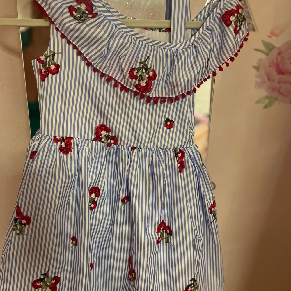 Striped Dress with Floral Embroidery